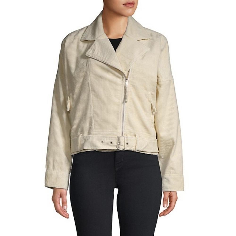 Lost and Wander Moto Jacket Notch Lapel Corduroy Cream size Med NWT